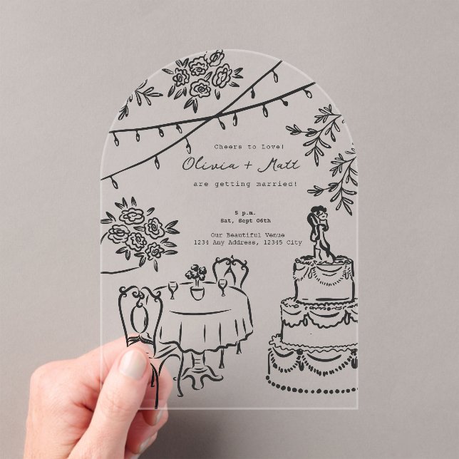 Whimsical Cocktail Hand Drawn Wedding Invitation (Insitu (Handheld))
