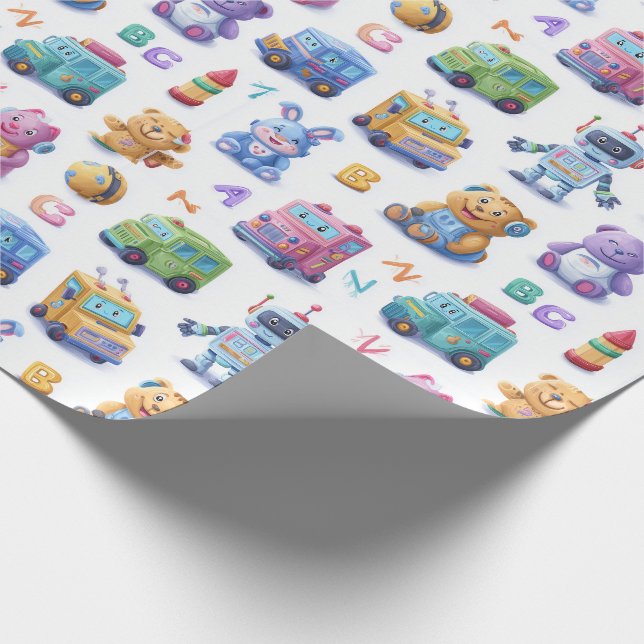 Whimsical Coding Mascots Cute Robots Teaching ABC Wrapping Paper (Corner)