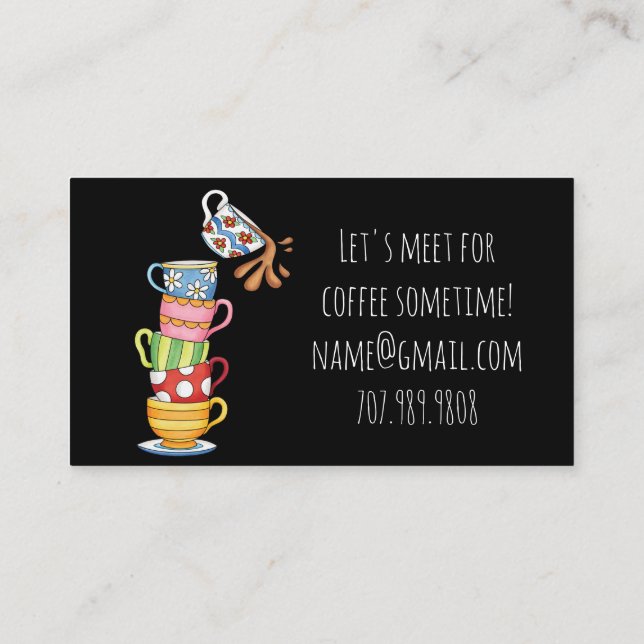 Whimsical Coffee Cups Let's Meet For Coffee Callin Calling Card (Back)