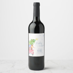 Whimsical Cold Outside Reindeer Bear Baby Shower  Wine Label