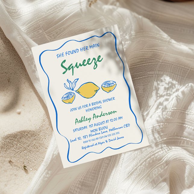 Whimsical Colored Drawn Main Squeeze Bridal Shower Invitation (Whimsical She Found Her Main Squeeze Bridal Shower Invitation, Drawn Lemon Bridal Shower Invitation,)