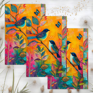 WHIMSICAL COLORFUL BIRD DECOUPAGE TISSUE PAPER