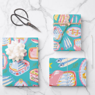 Whimsical colorful Canned sardines fish Wrapping Paper Sheet