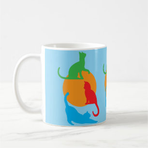 Whimsical Colorful Cats Blue Mug
