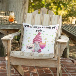 Whimsical Colorful Gnome in Love Outdoor Pillow