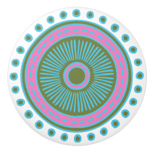 Whimsical Colorful Hand Drawn Design Ceramic Pull