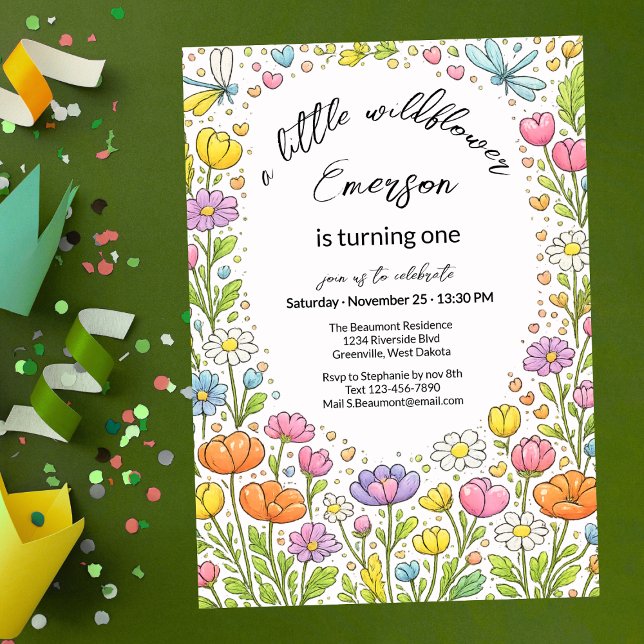Whimsical Colorful Little Wildflower 1st Birthday  Invitation (Creator Uploaded)