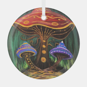 Whimsical Colorful Mushroom Cottagecore Magic Glass Ornament