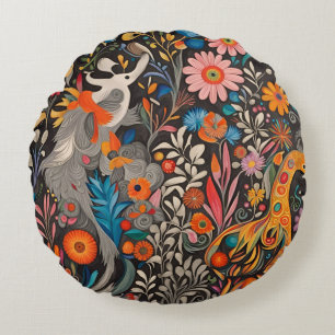 Whimsical Colorful Otomi Pattern  Round Pillow