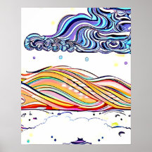 Whimsical Colorful Sea Surf n Clouds Poster