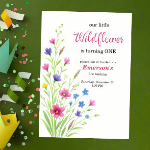 Whimsical Colorful Wildflower 1st Birthday Party Invitation