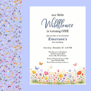 Whimsical Colorful Wildflower 1st Birthday Party Invitation