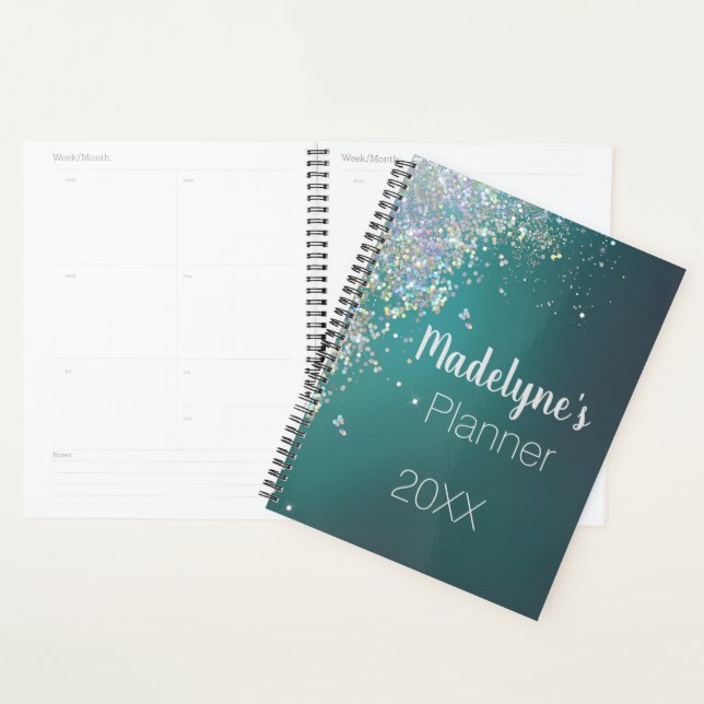 Whimsical Colorfull Glitter on Teal  Planner (Display)