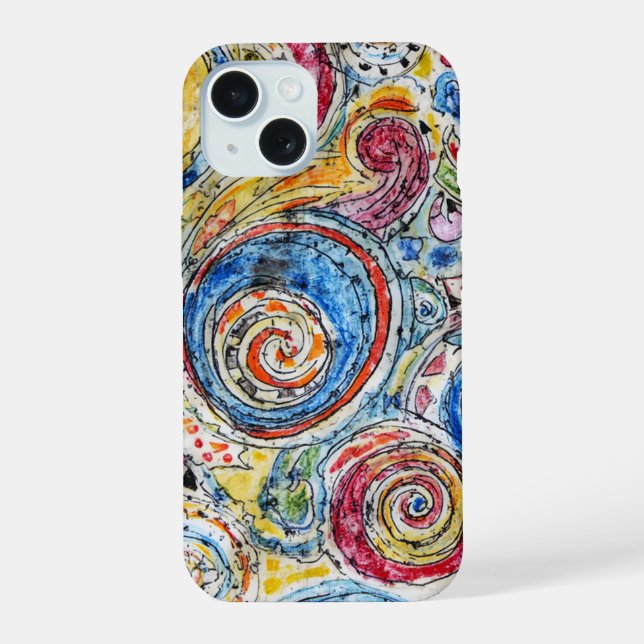 Whimsical Colour Spiral Abstract Pattern Design iPhone 15 Case (Back)