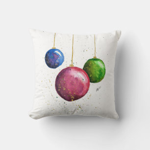 Whimsical, Colourful Christmas Baubles Throw Pillow