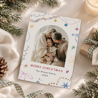 Whimsical Colourful Christmas Photo Holiday Card