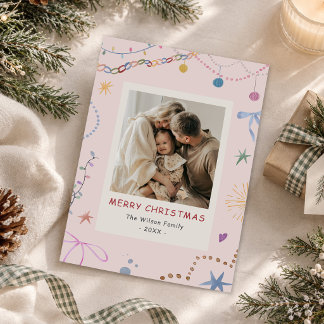 Whimsical Colourful Christmas Photo Holiday Card