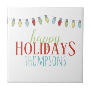 Whimsical Colourful Christmas String Lights Tile