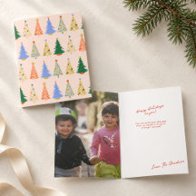 Whimsical Colourful Christmas Trees on Blush Pink