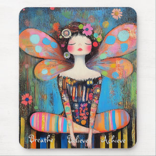 Whimsical Colourful Fairy Doing Yoga Custom  Mouse Pad