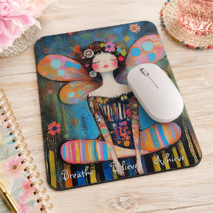 Whimsical Colourful Fairy Doing Yoga Custom Mouse Pad
