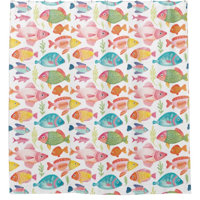 Whimsical Colourful Fish Shower Curtain (Front)