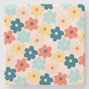 Whimsical Colourful Floral Retro, Cheerful, Preppy Stone Coaster