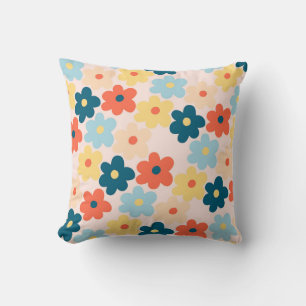 Whimsical Colourful Floral Retro, Cheerful, Preppy Throw Pillow