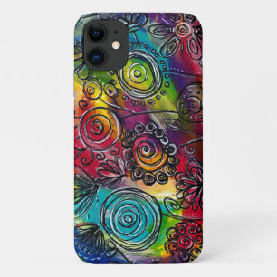 Whimsical Colourful Flower Garden Original Artwork iPhone 11 Case