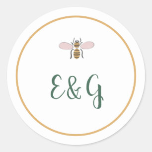 Whimsical Colourful Flowers Bee Wedding Classic Round Sticker