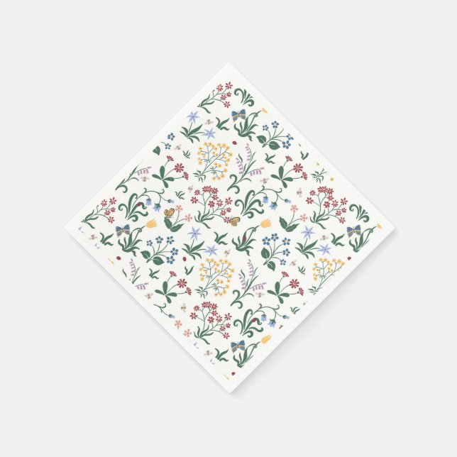 Whimsical Colourful Flowers Wedding Napkin (Corner)