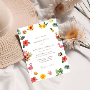Whimsical Colourful Fun Tropical Flamingle Wedding Invitation