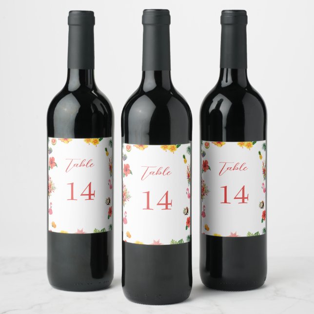 Whimsical Colourful Fun Tropical Flamingle Wedding Wine Label (Bottles)