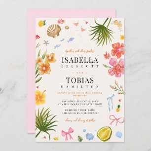 Whimsical Colourful Fun Tropical Palm Tree Wedding Invitation