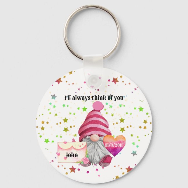 Whimsical Colourful Gnome in Love Keychain (Front)