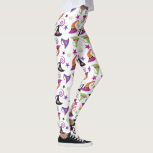 Whimsical Colourful Halloween Witches Hats Leggings