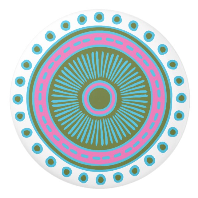 Whimsical Colourful Hand Drawn Design Ceramic Pull (Front)