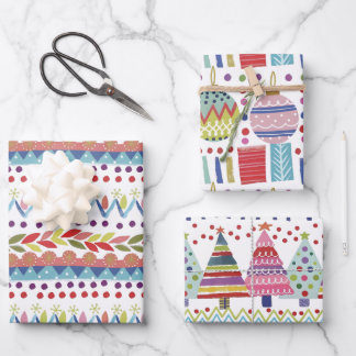 Whimsical Colourful Hand-Painted Christmas Wrapping Paper Sheet
