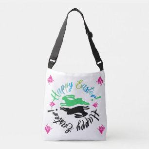 Whimsical Colourful Happy Easter Bunny Spring Joy Crossbody Bag