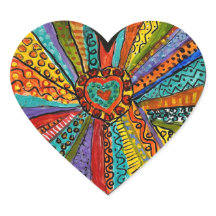 whimsical colourful heart explosion sticker