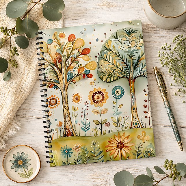 Whimsical Colourful Hippie Boho Flowers & Trees | Notebook (Creator Uploaded)