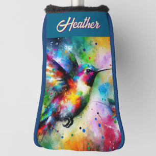 Whimsical Colourful Hummingbird Bird Personalized Golf Head Cover