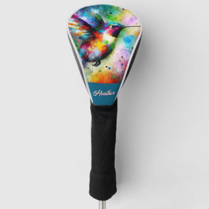 Whimsical Colourful Hummingbird Bird Personalized Golf Head Cover
