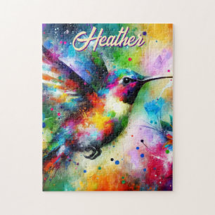 Whimsical Colourful Hummingbird Bird Personalized Jigsaw Puzzle