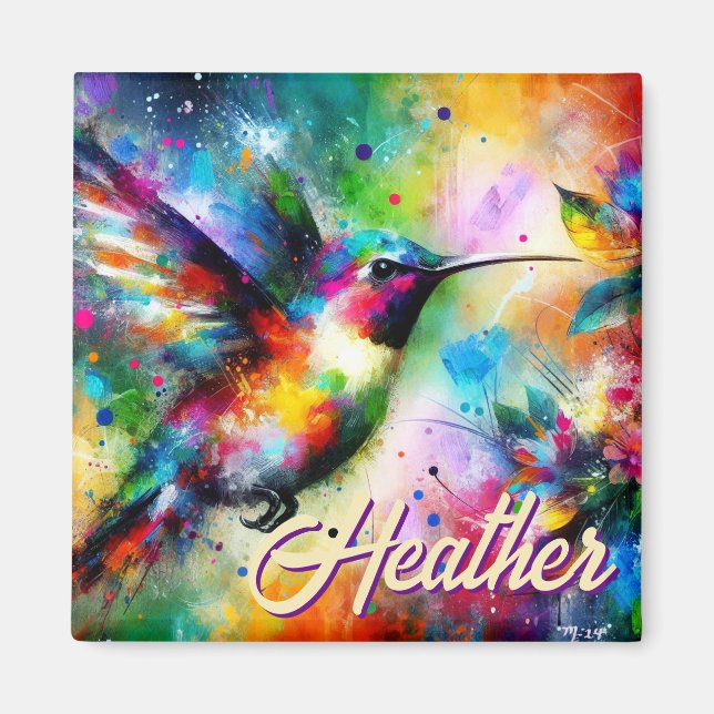 Whimsical Colourful Hummingbird Bird Personalized Magnet (Front)