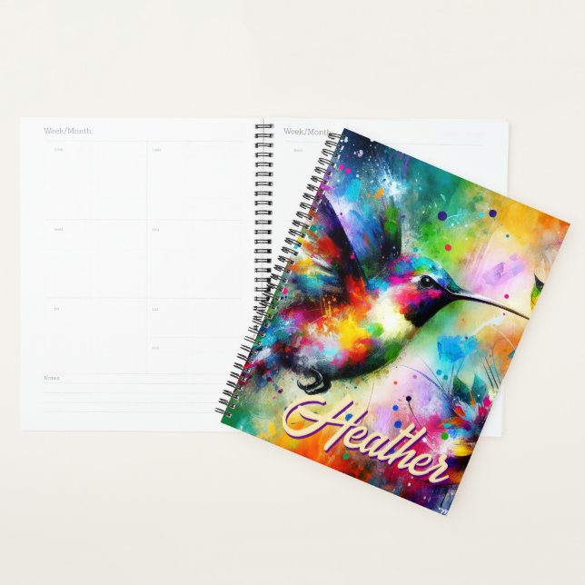Whimsical Colourful Hummingbird Bird Personalized Planner (Display)