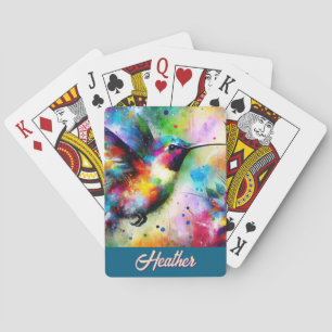 Whimsical Colourful Hummingbird Bird Personalized Playing Cards