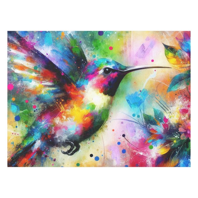 Whimsical Colourful Hummingbird Bird Personalized Tablecloth (Front (Horizontal))