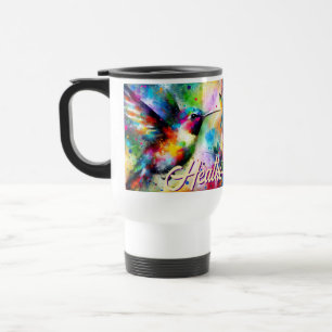 Whimsical Colourful Hummingbird Bird Personalized Travel Mug