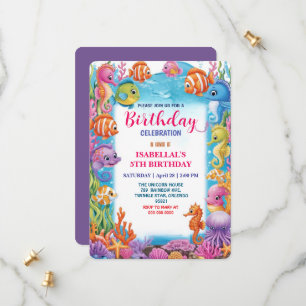 whimsical colourful Jellyfish seahorse birthday Save The Date